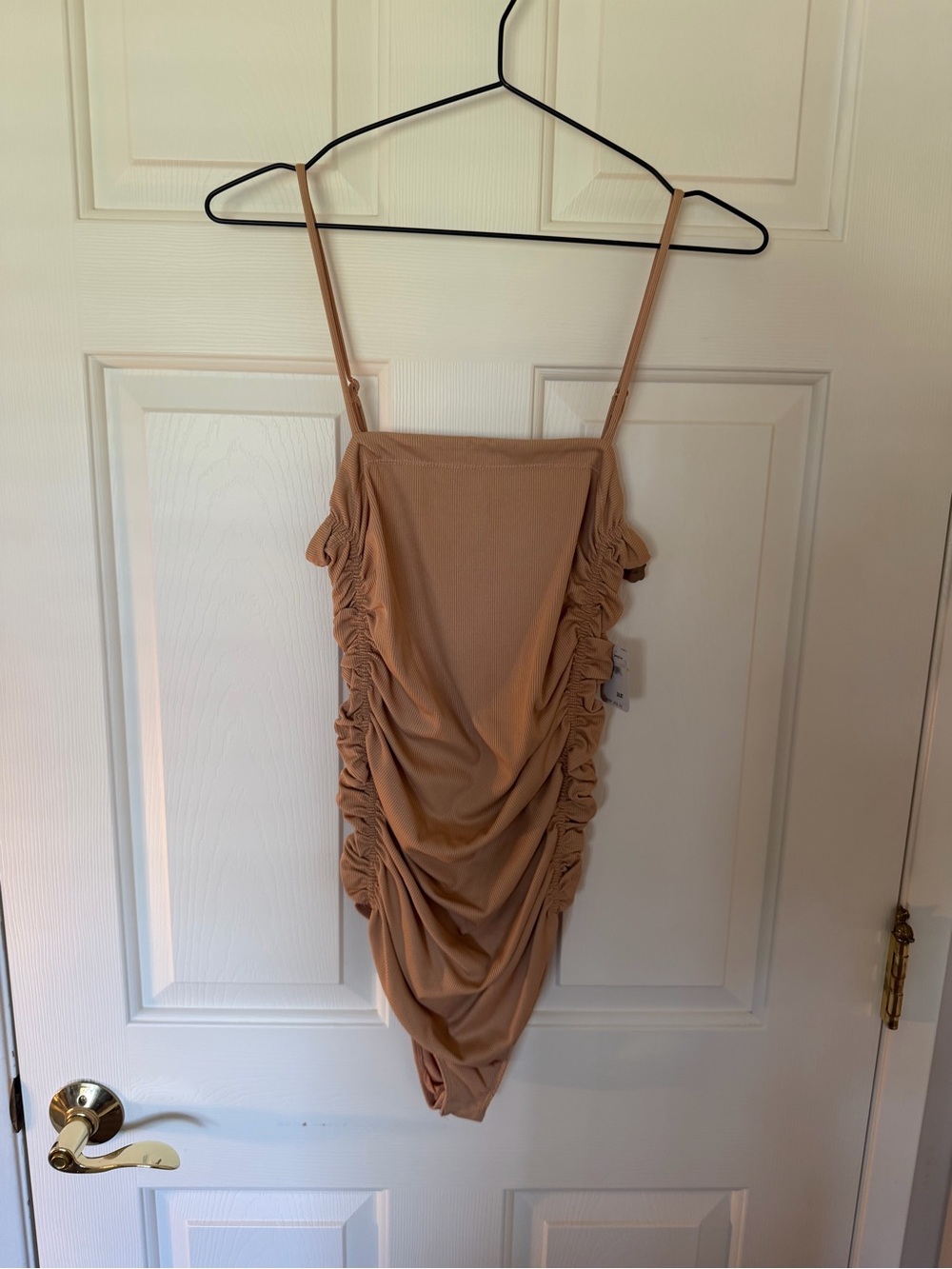 Free People Nude Ruched bodysuit with Spaghetti Straps